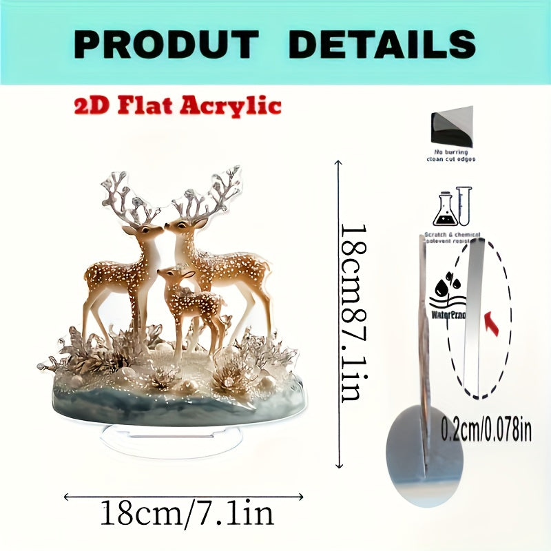 2D Acrylic Deer Family Ornament Flat Winter Scene Table Decor