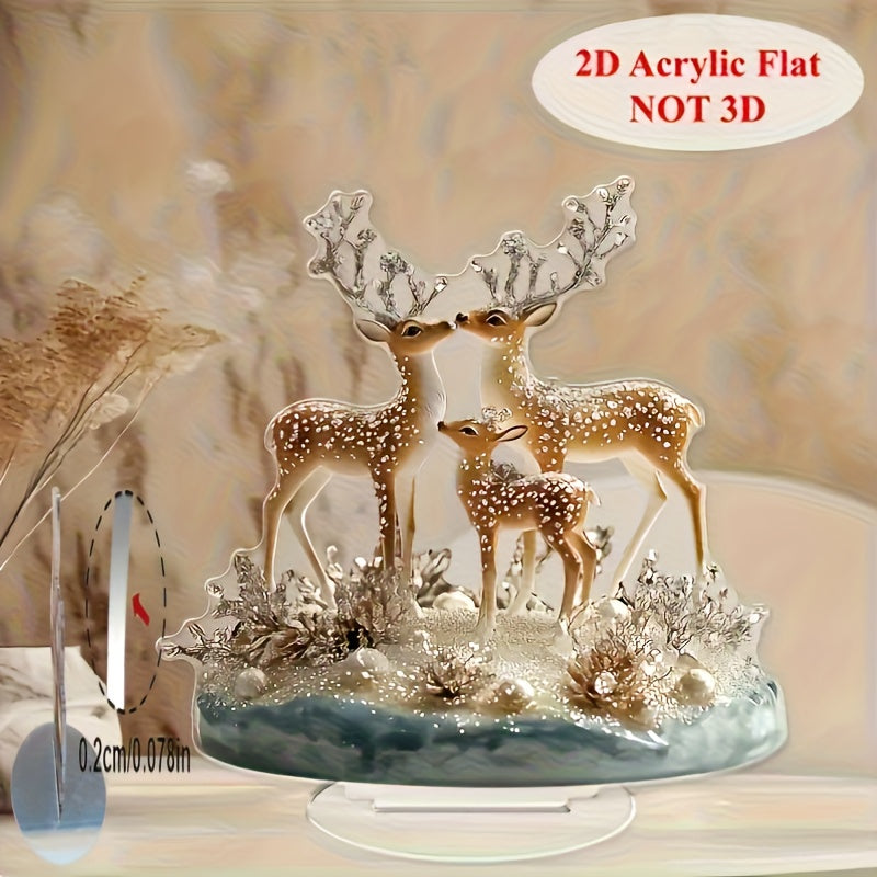 2D Acrylic Deer Family Ornament Flat Winter Scene Table Decor