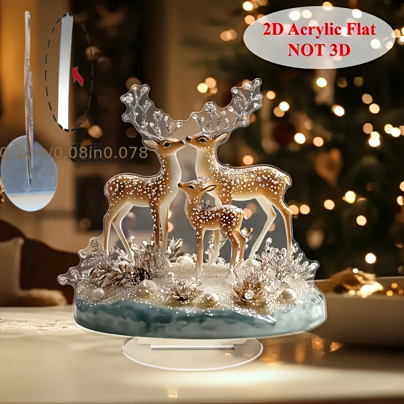 2D Acrylic Deer Family Ornament Flat Winter Scene Table Decor