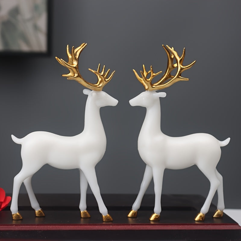 2pcs/set Golden & White Standing Deer – Romantic Home Decor Gift
