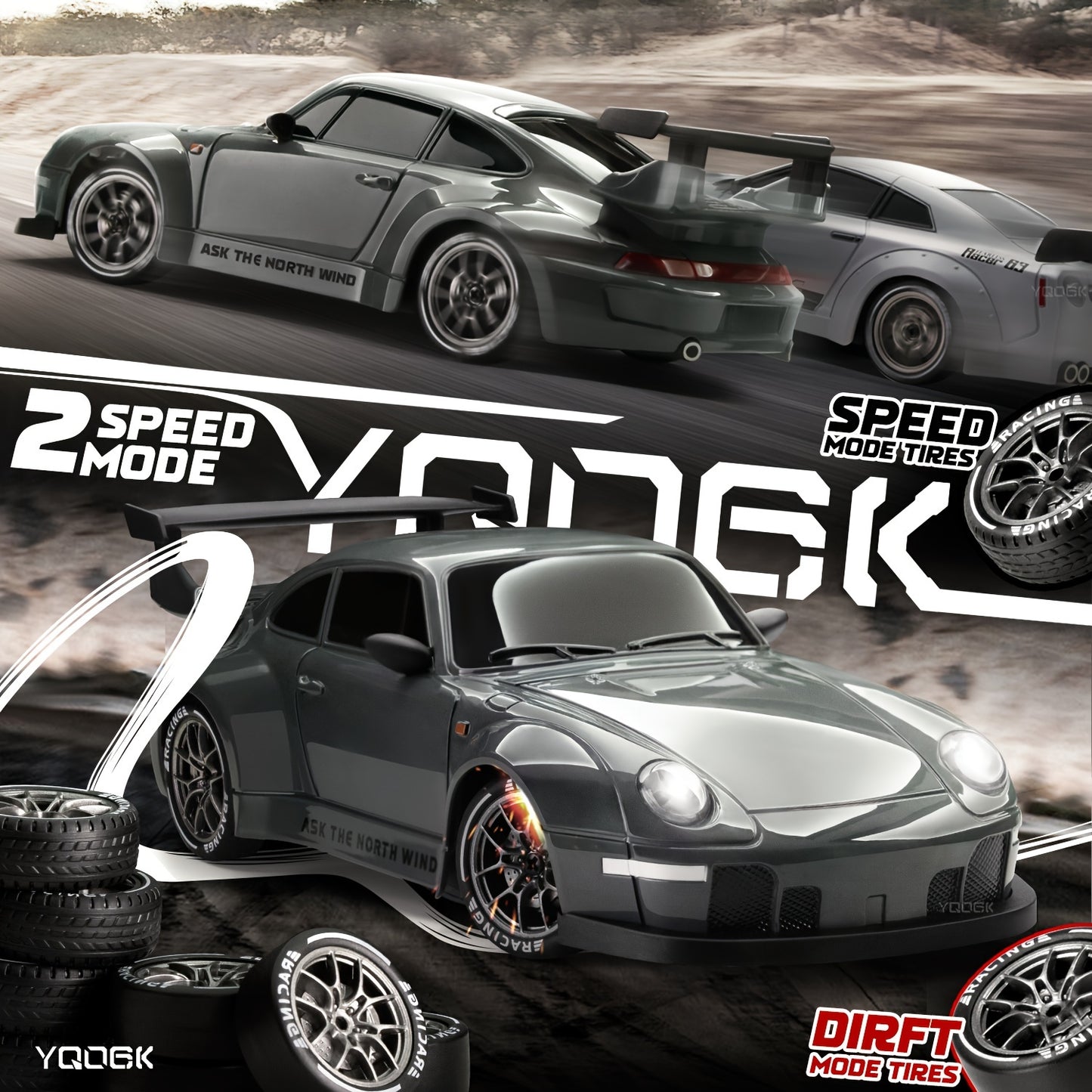Remote Control Drift Car – 2.4GHz 4WD with LED Lights, Tires & Obstacle Tools | High-Speed RC Car for Kids | Ideal Gift for Birthday, Halloween & Christmas