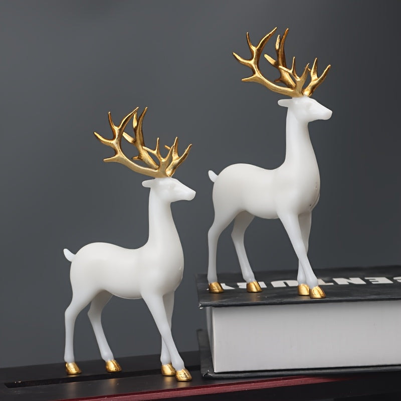 2pcs/set Golden & White Standing Deer – Romantic Home Decor Gift
