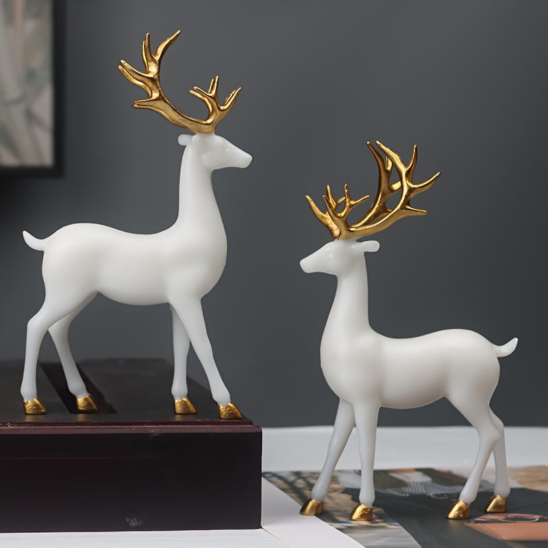 2pcs/set Golden & White Standing Deer – Romantic Home Decor Gift