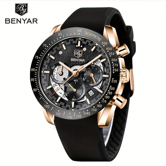 Men Analog Quartz Chronograph Waterproof Luminous Designer Mens Wrist Watches Business Work Sport Casual Dress Watch with Silicone Strap Elegant Gifts for Men