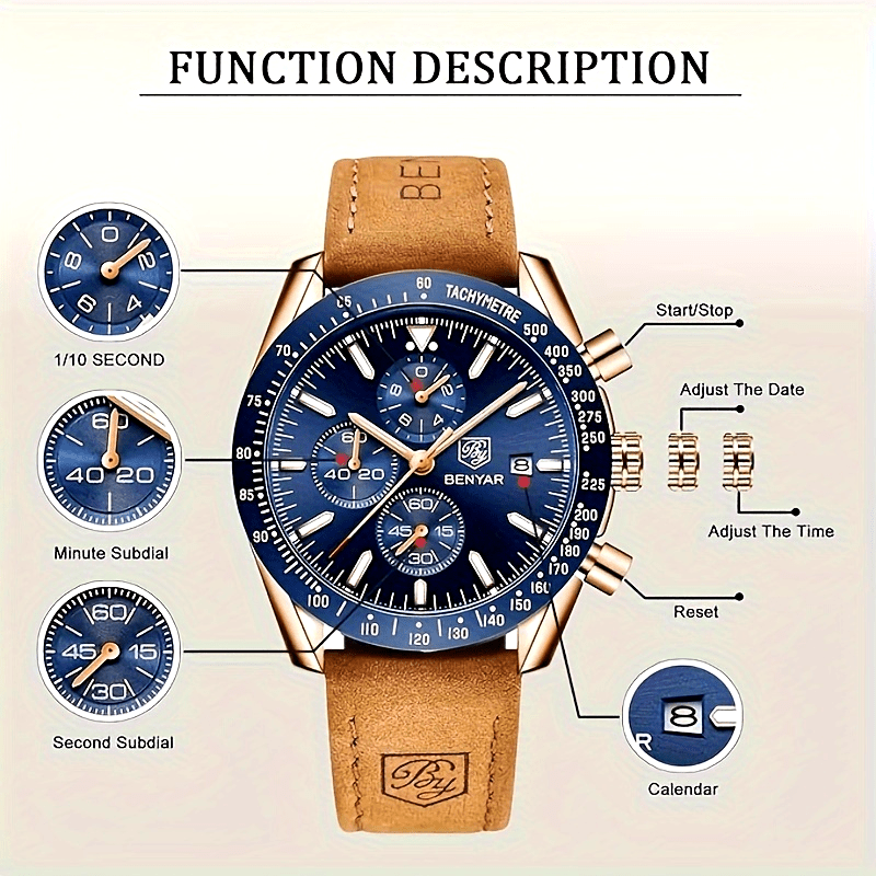 Men Analog Quartz Chronograph Waterproof Luminous Designer Mens Wrist Watches Business Work Sport Casual Dress Watch with Silicone Strap Elegant Gifts for Men