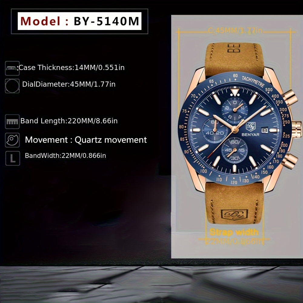 Men Analog Quartz Chronograph Waterproof Luminous Designer Mens Wrist Watches Business Work Sport Casual Dress Watch with Silicone Strap Elegant Gifts for Men