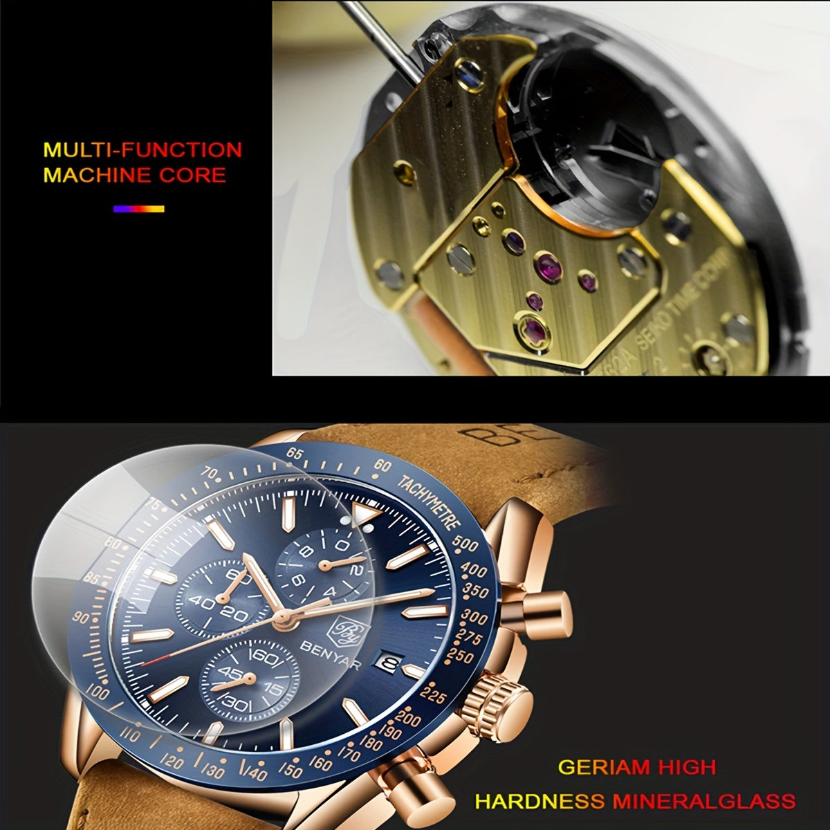 Men Analog Quartz Chronograph Waterproof Luminous Designer Mens Wrist Watches Business Work Sport Casual Dress Watch with Silicone Strap Elegant Gifts for Men