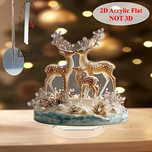 2D Acrylic Deer Family Ornament  Flat Winter Scene Table Decor