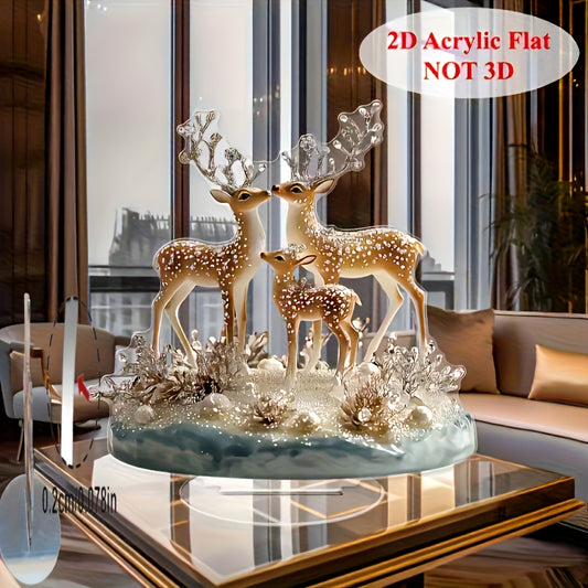 2D Acrylic Deer Family Ornament  Flat Winter Scene Table Decor