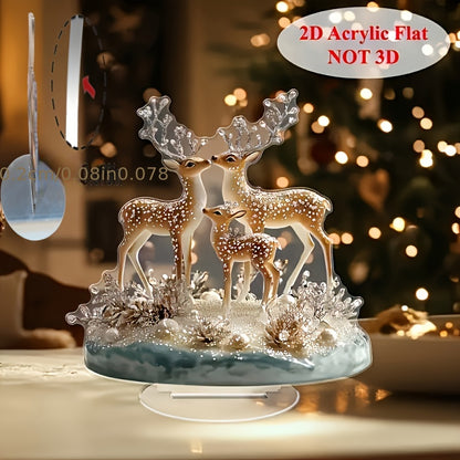 2D Acrylic Deer Family Ornament  Flat Winter Scene Table Decor