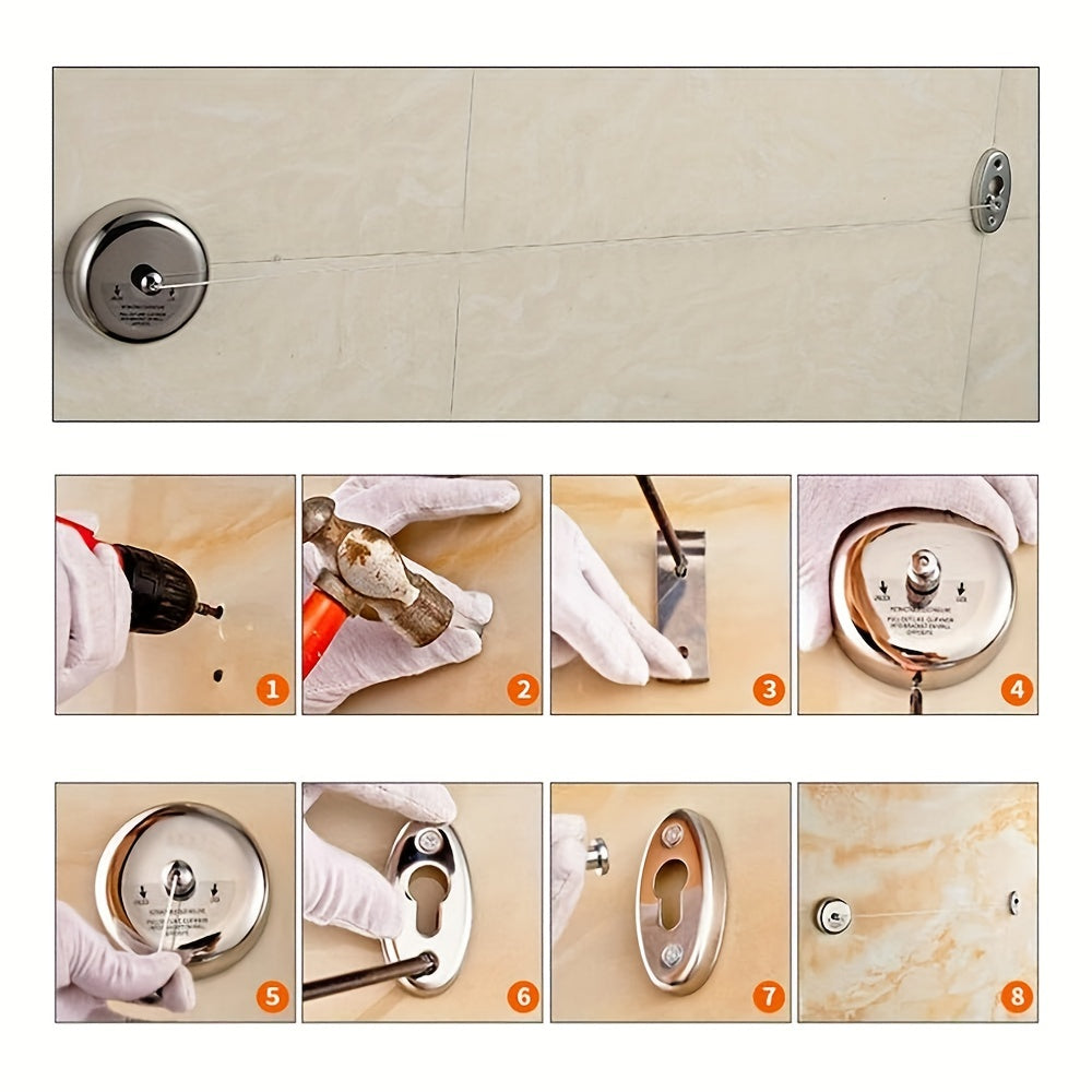 Heavy-Duty Retractable Clothesline – No-Drill, Stainless Steel, Space-Saving Design