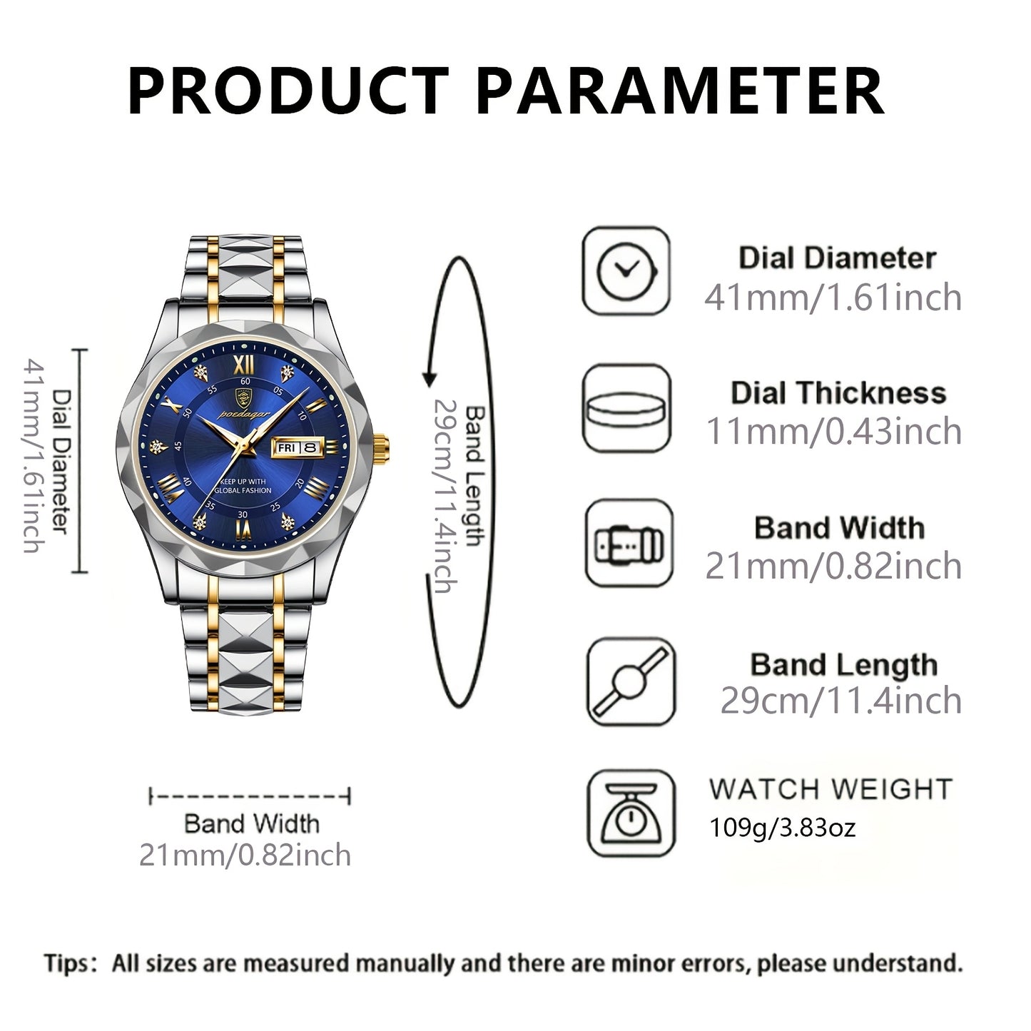 Poedagar Luxury Luminous Calendar Watch