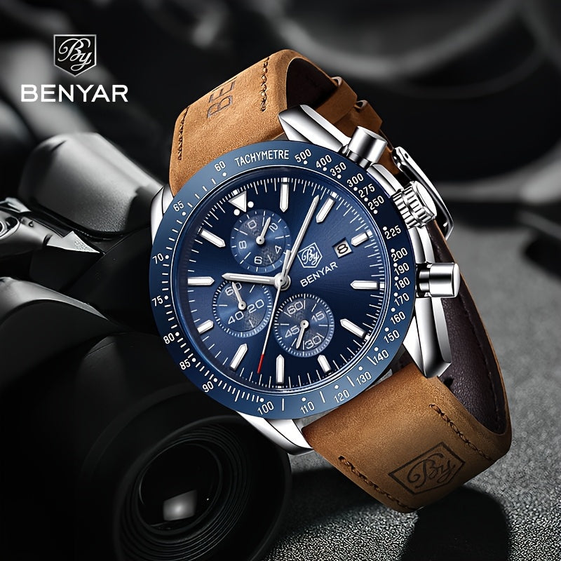 Men Analog Quartz Chronograph Waterproof Luminous Designer Mens Wrist Watches Business Work Sport Casual Dress Watch with Silicone Strap Elegant Gifts for Men