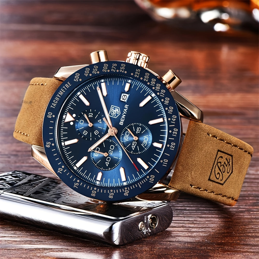 Men Analog Quartz Chronograph Waterproof Luminous Designer Mens Wrist Watches Business Work Sport Casual Dress Watch with Silicone Strap Elegant Gifts for Men