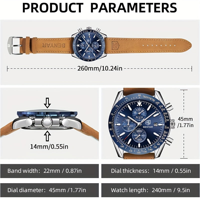 Men Analog Quartz Chronograph Waterproof Luminous Designer Mens Wrist Watches Business Work Sport Casual Dress Watch with Silicone Strap Elegant Gifts for Men