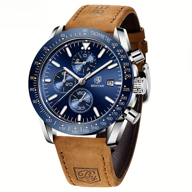 Men Analog Quartz Chronograph Waterproof Luminous Designer Mens Wrist Watches Business Work Sport Casual Dress Watch with Silicone Strap Elegant Gifts for Men