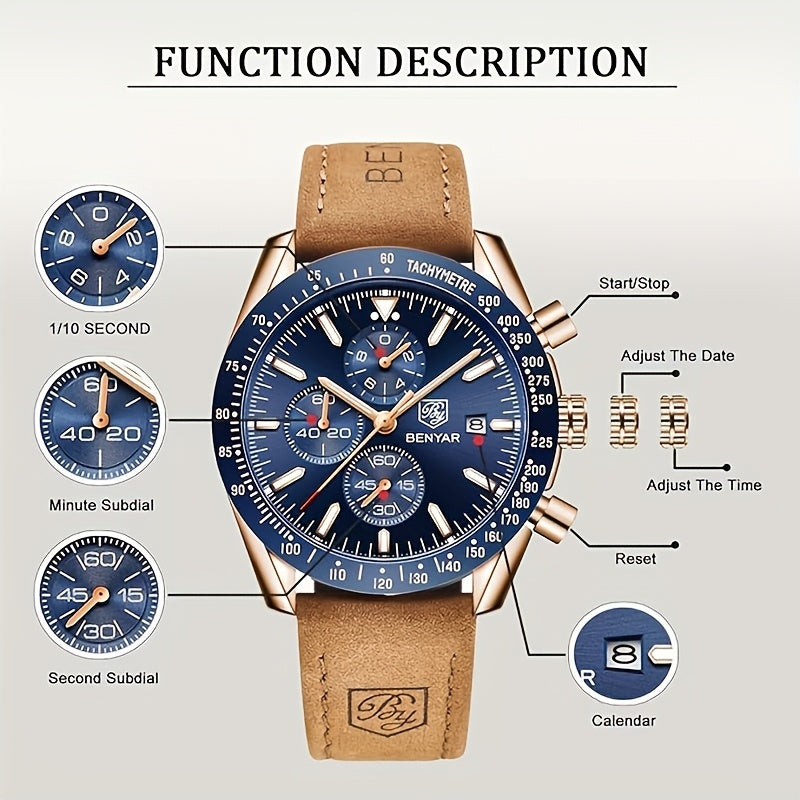 Men Analog Quartz Chronograph Waterproof Luminous Designer Mens Wrist Watches Business Work Sport Casual Dress Watch with Silicone Strap Elegant Gifts for Men