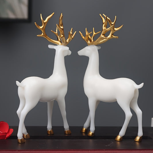 2pcs/set Golden & White Standing Deer – Romantic Home Decor Gift