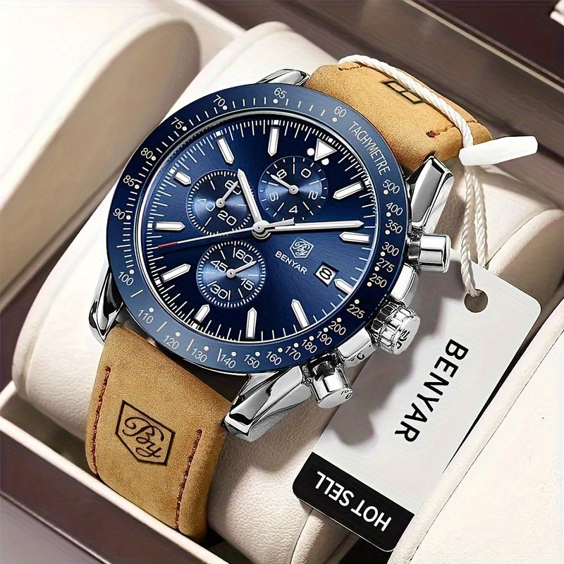 Men Analog Quartz Chronograph Waterproof Luminous Designer Mens Wrist Watches Business Work Sport Casual Dress Watch with Silicone Strap Elegant Gifts for Men