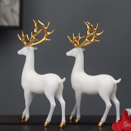 2pcs/set Golden & White Standing Deer – Romantic Home Decor Gift