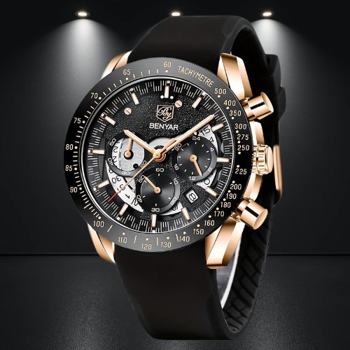 Men Analog Quartz Chronograph Waterproof Luminous Designer Mens Wrist Watches Business Work Sport Casual Dress Watch with Silicone Strap Elegant Gifts for Men