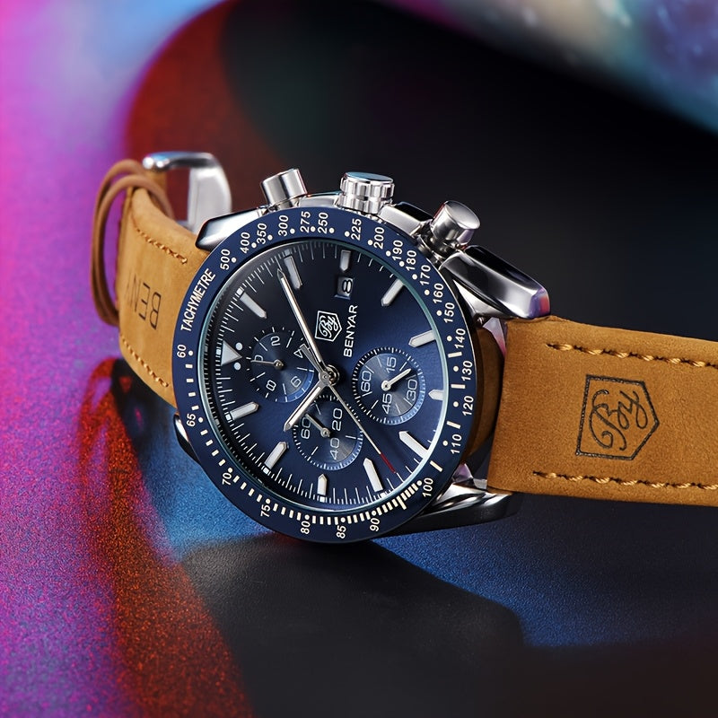 Men Analog Quartz Chronograph Waterproof Luminous Designer Mens Wrist Watches Business Work Sport Casual Dress Watch with Silicone Strap Elegant Gifts for Men