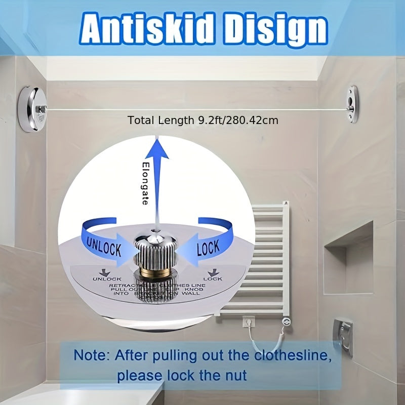 Heavy-Duty Retractable Clothesline – No-Drill, Stainless Steel, Space-Saving Design