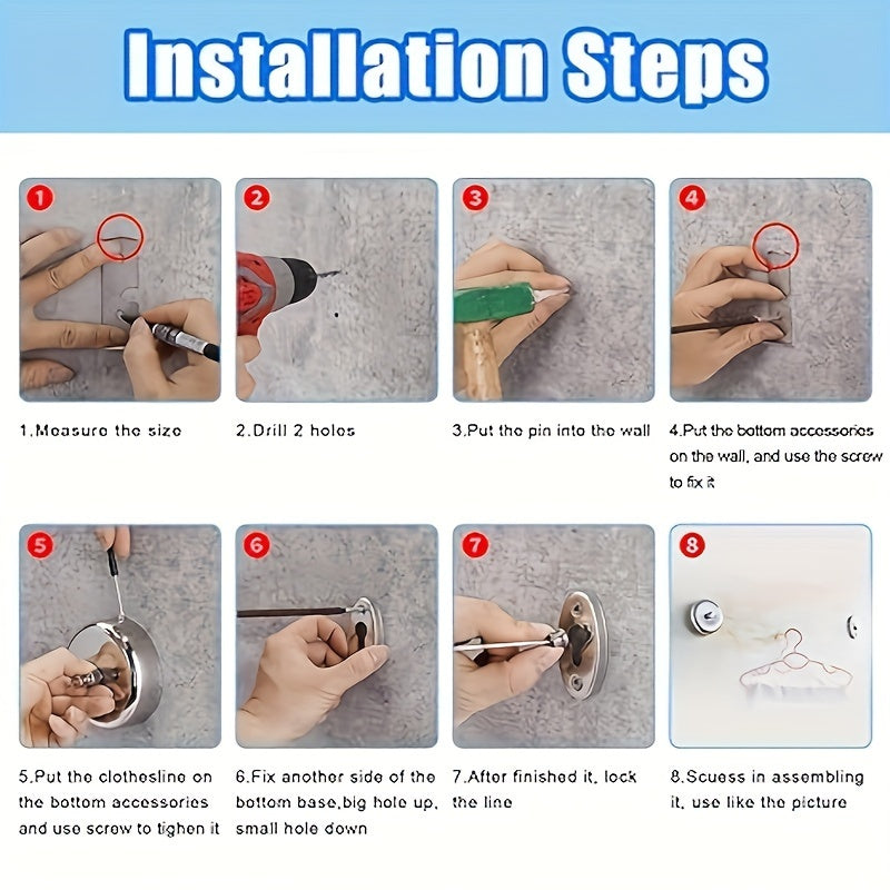 Heavy-Duty Retractable Clothesline – No-Drill, Stainless Steel, Space-Saving Design