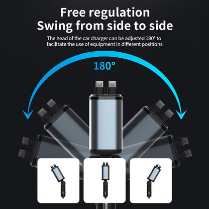 Starlight 66W Retractable Car Charger, 4-in-1 USB-C Fast Car Charger Adapter with Dual USB Ports for iPhone & Android, Gray