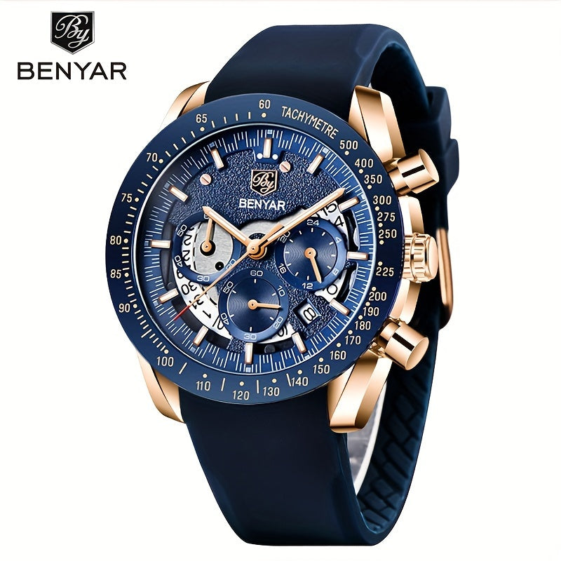 Men Analog Quartz Chronograph Waterproof Luminous Designer Mens Wrist Watches Business Work Sport Casual Dress Watch with Silicone Strap Elegant Gifts for Men