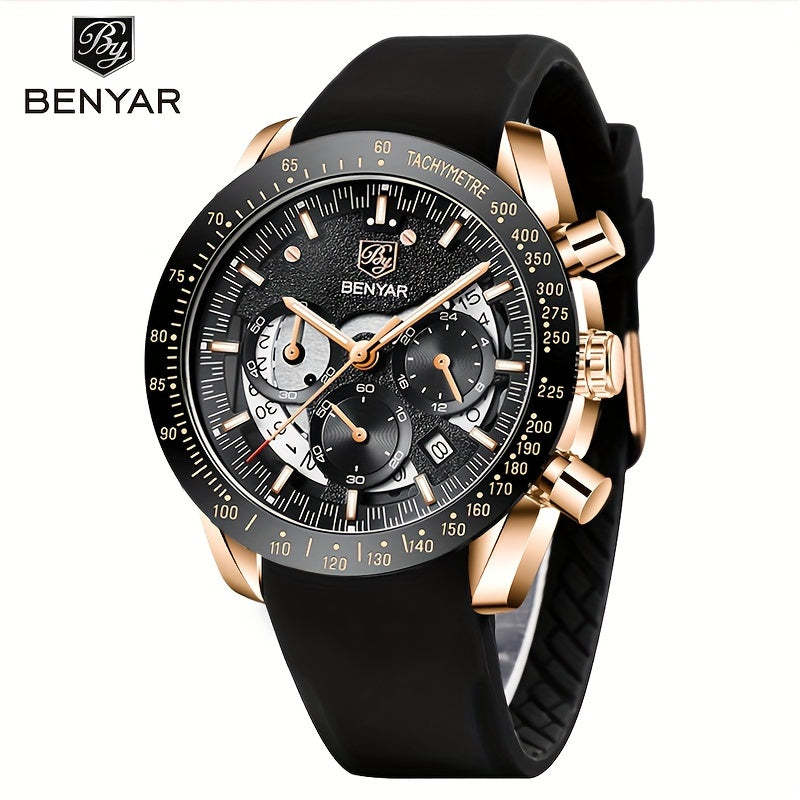 Men Analog Quartz Chronograph Waterproof Luminous Designer Mens Wrist Watches Business Work Sport Casual Dress Watch with Silicone Strap Elegant Gifts for Men