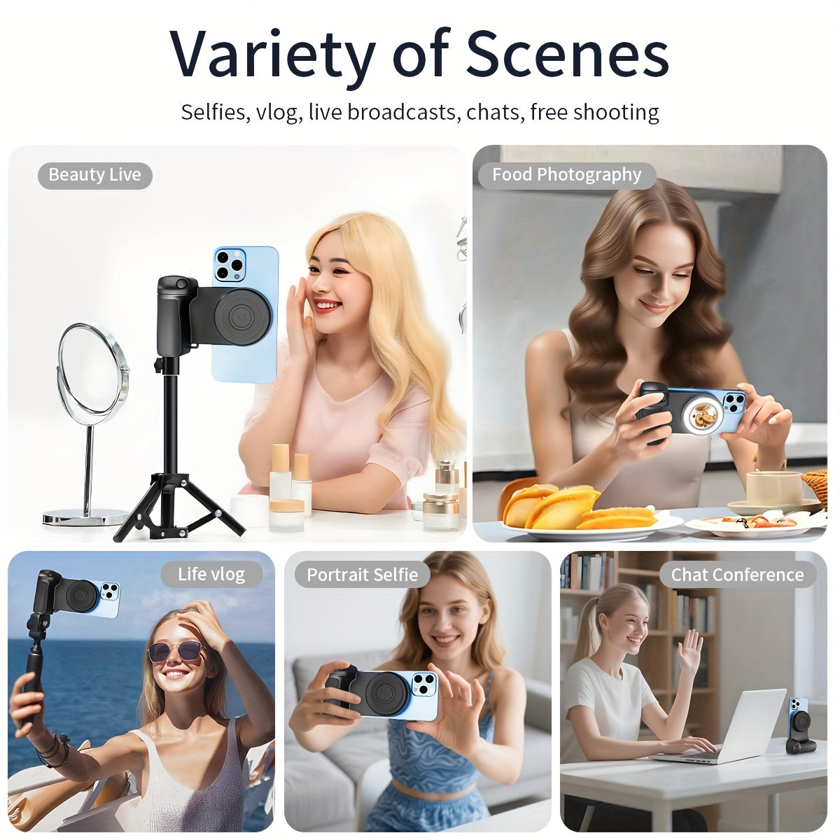 🔥 50% OFF ✨ Maglev Phone Camera Mount 📸 | 1/4'' Copper Thread 🔩 | Built-in Fill Light 💡 + Adjustable Brightness 🔆
