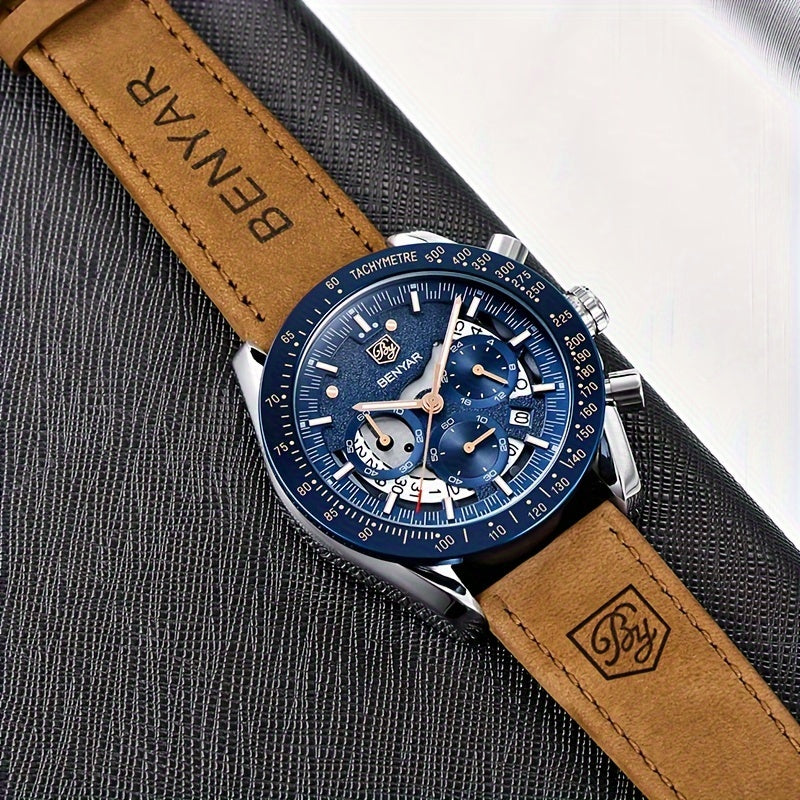 Men Analog Quartz Chronograph Waterproof Luminous Designer Mens Wrist Watches Business Work Sport Casual Dress Watch with Silicone Strap Elegant Gifts for Men