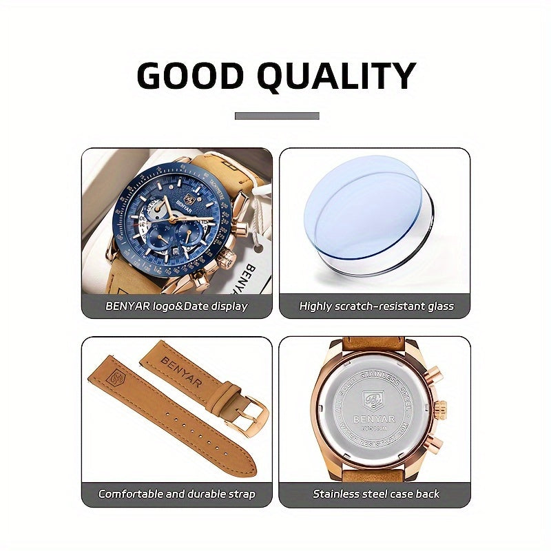 Men Analog Quartz Chronograph Waterproof Luminous Designer Mens Wrist Watches Business Work Sport Casual Dress Watch with Silicone Strap Elegant Gifts for Men